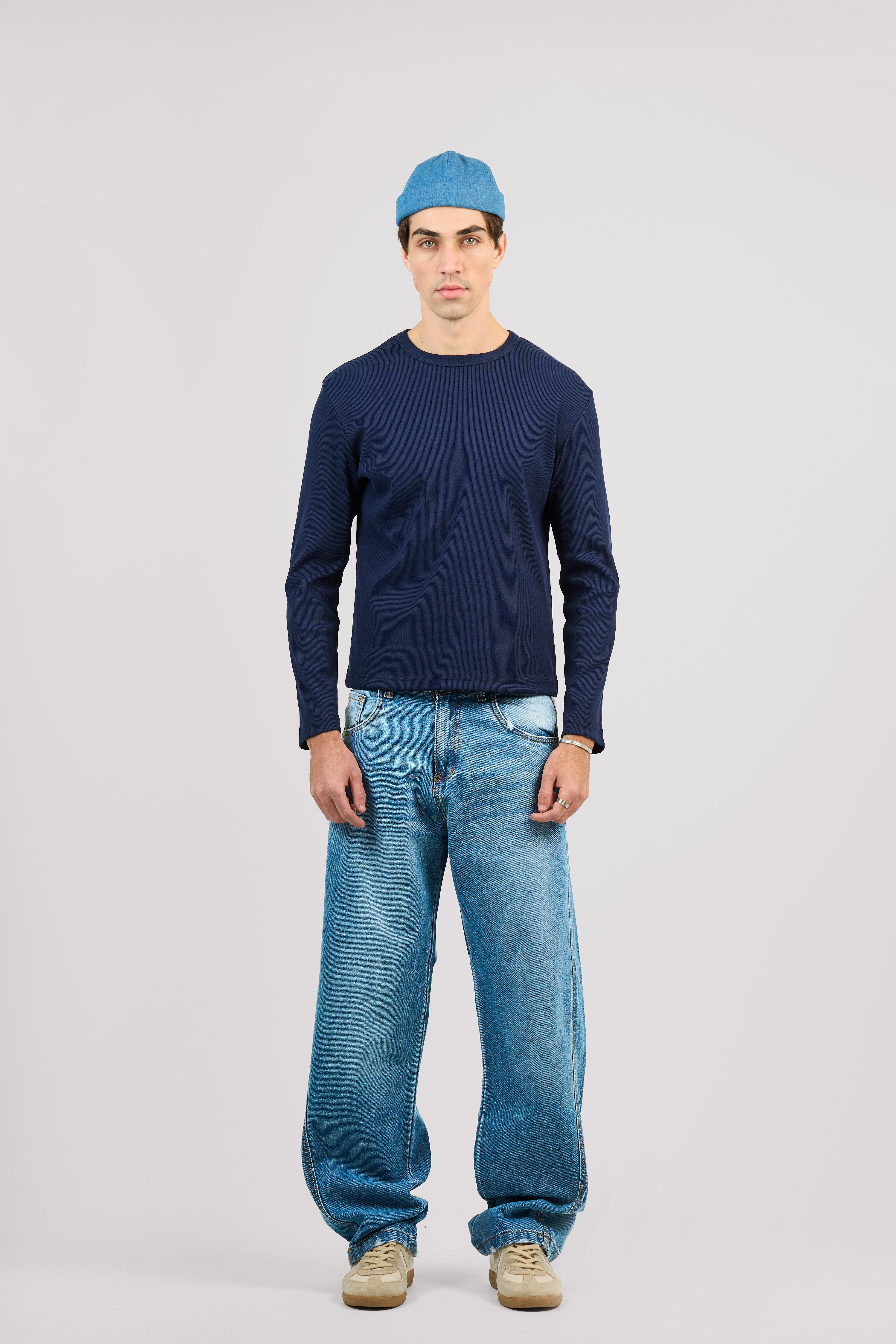 BLUE REGULAR SLANTED JEANS