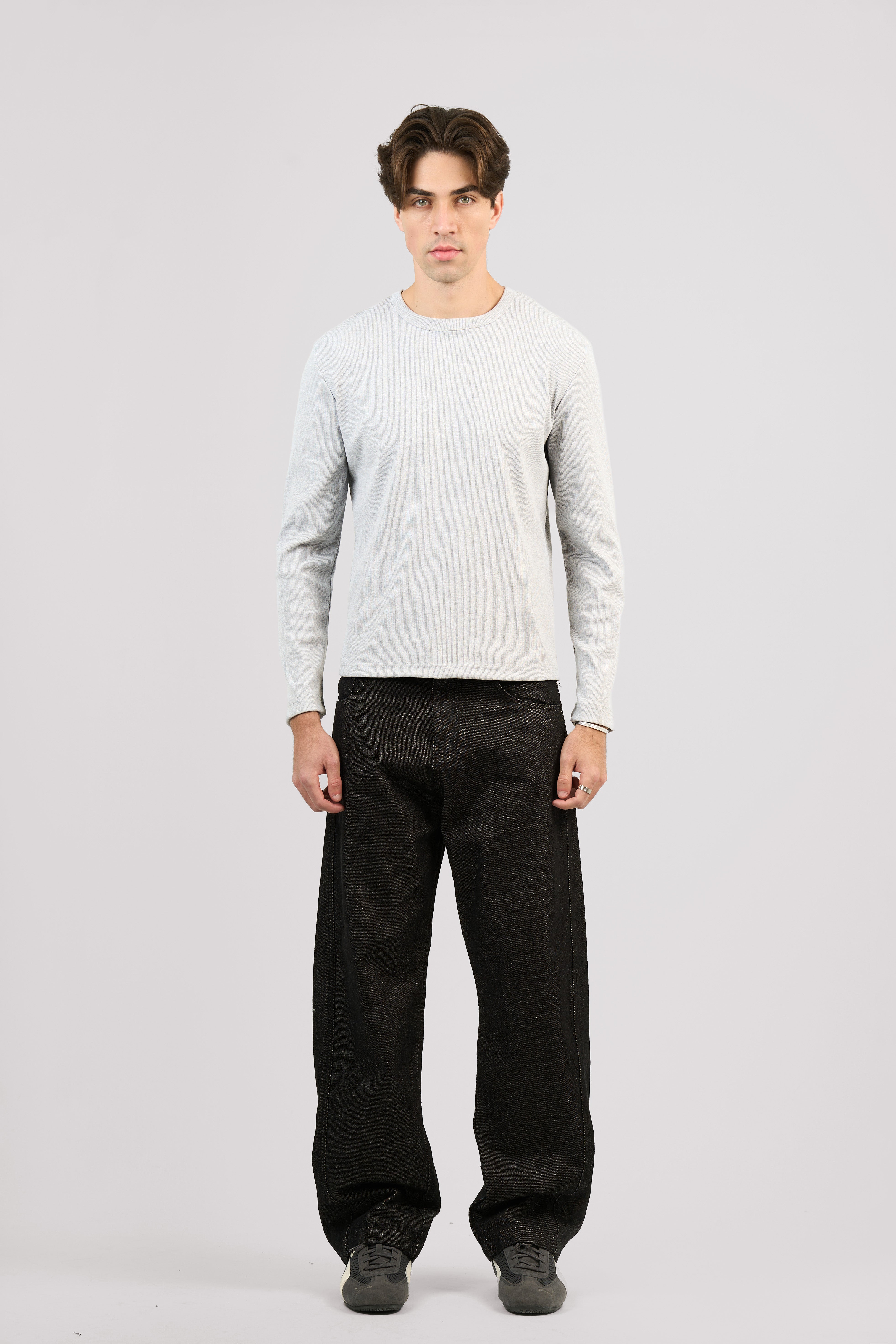 GREY LONG SLEEVE RIBBED TSHIRT