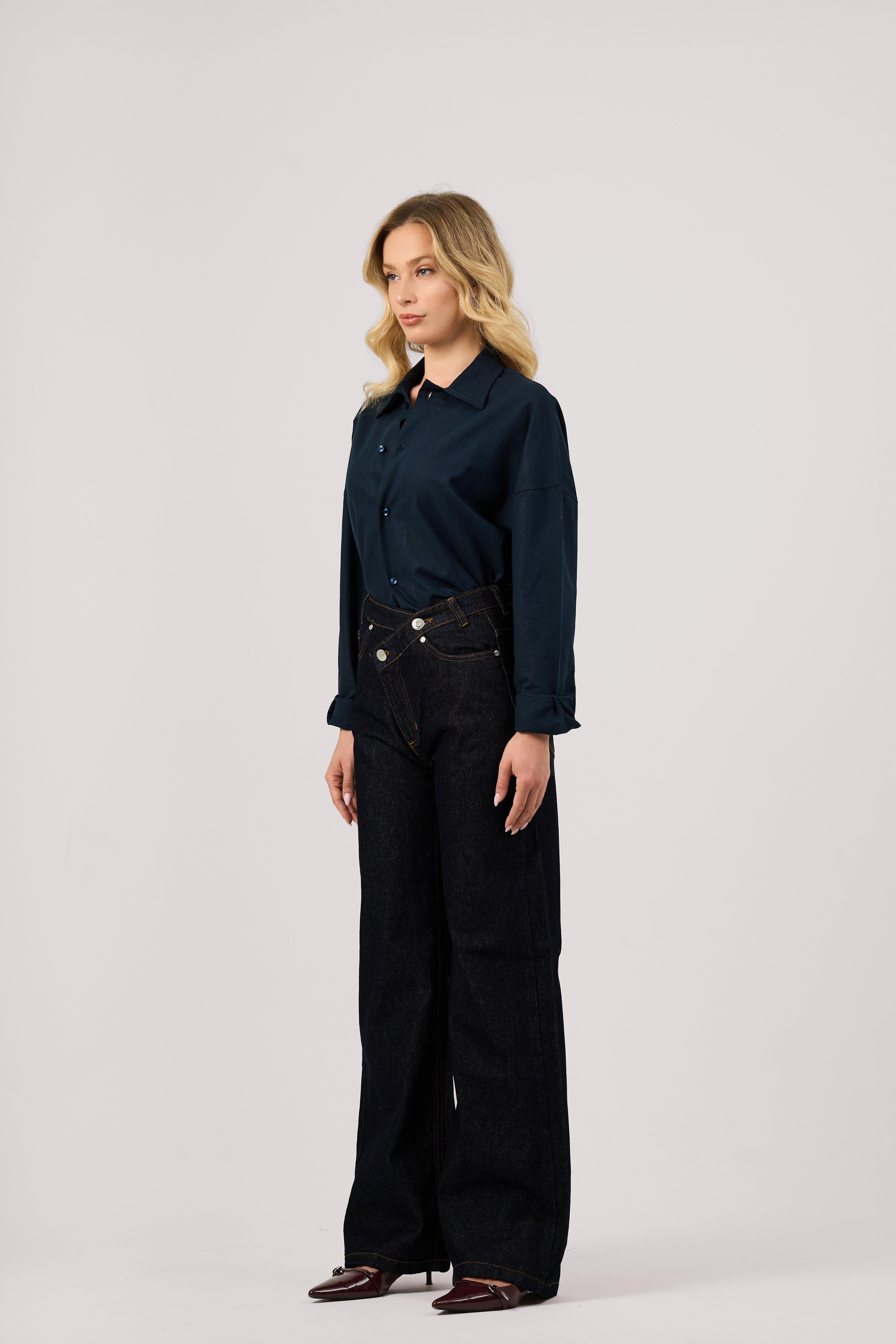 RAW BLUE CRISSCROSS WIDE LEG JEANS