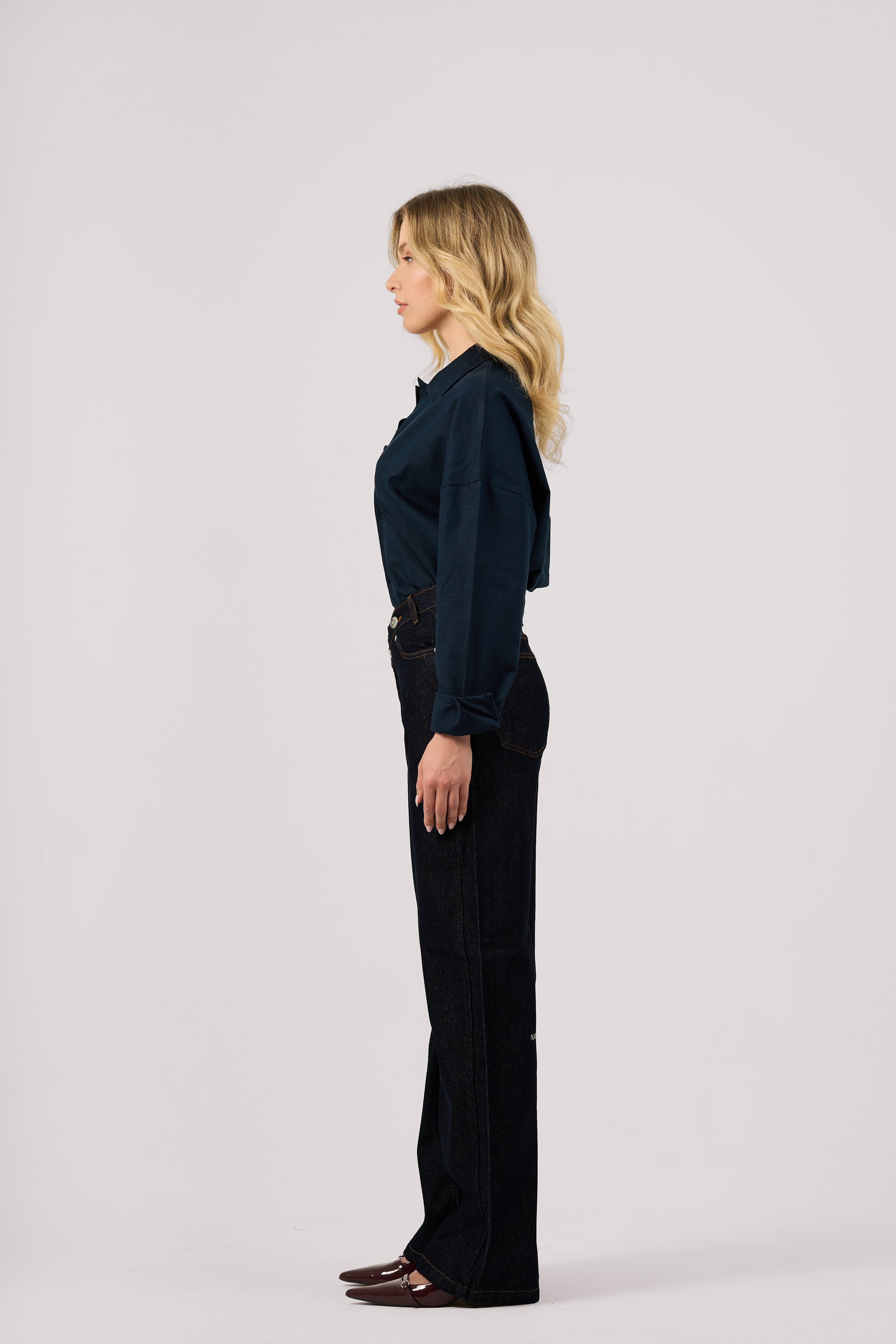 RAW BLUE CRISSCROSS WIDE LEG JEANS