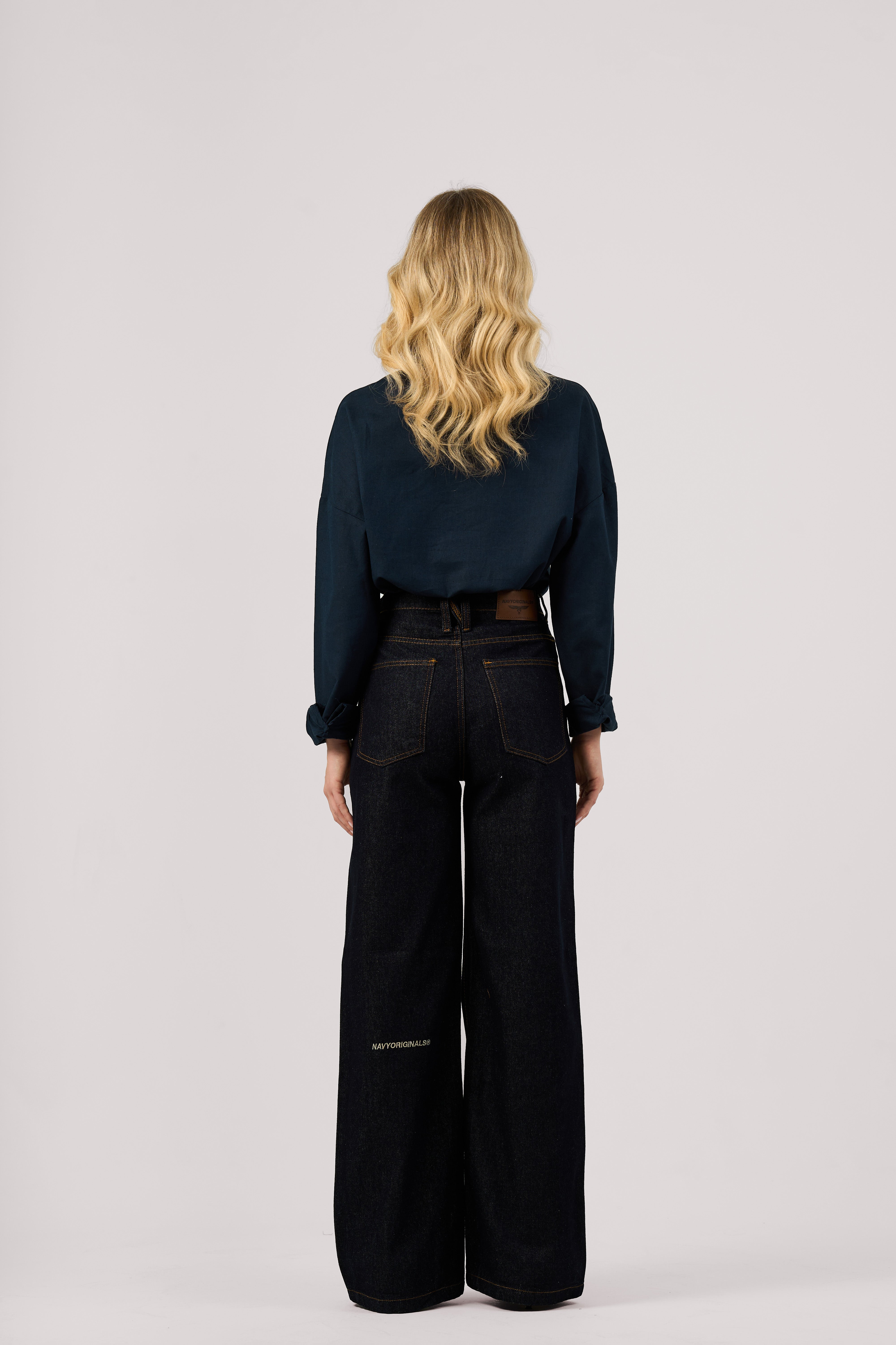 RAW BLUE CRISSCROSS WIDE LEG JEANS
