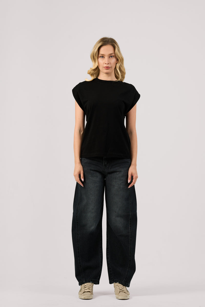 WASHED BLACK BALLOON JEANS