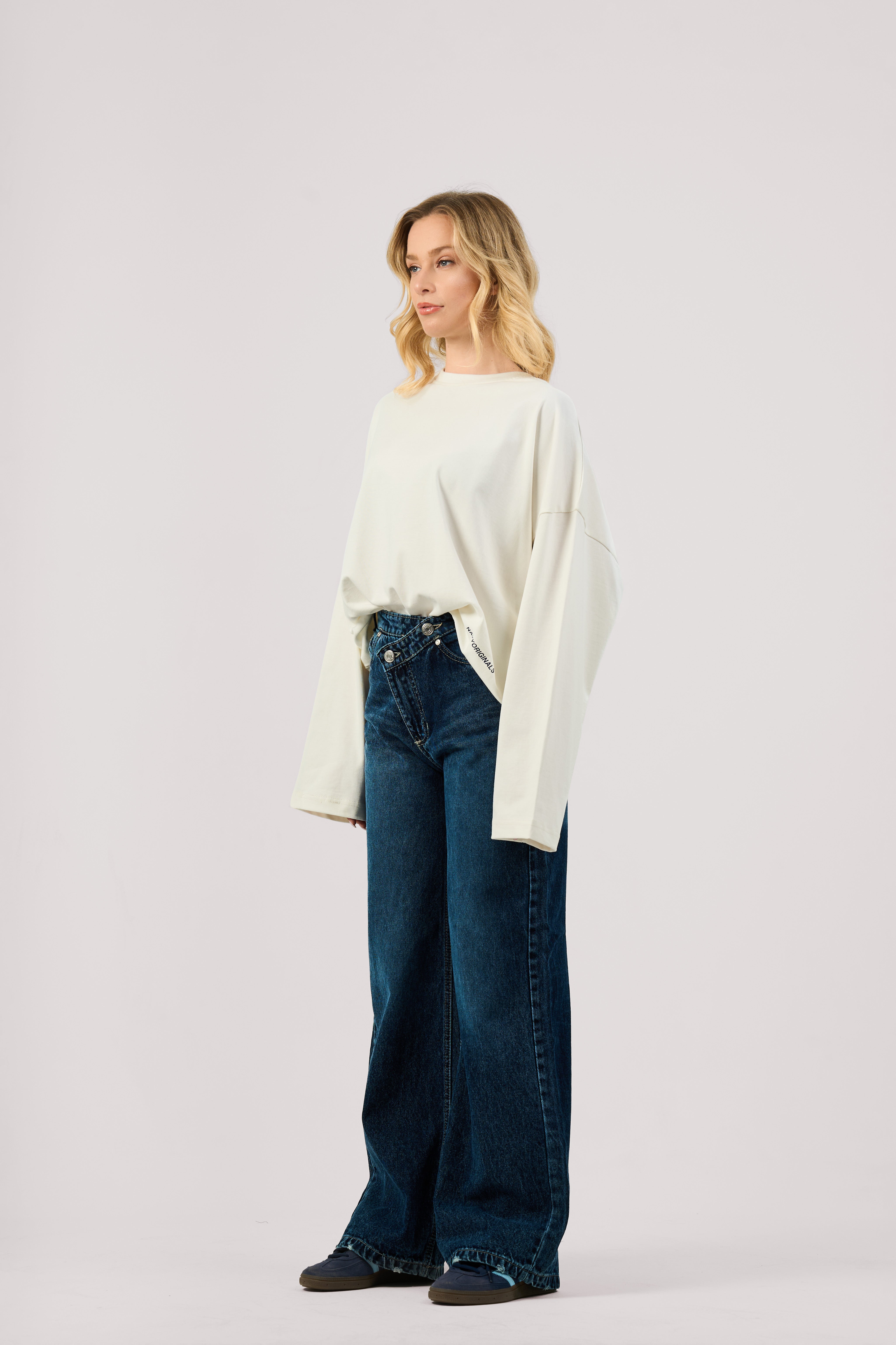 DARK BLUE CRISSCROSS WIDE LEG JEANS
