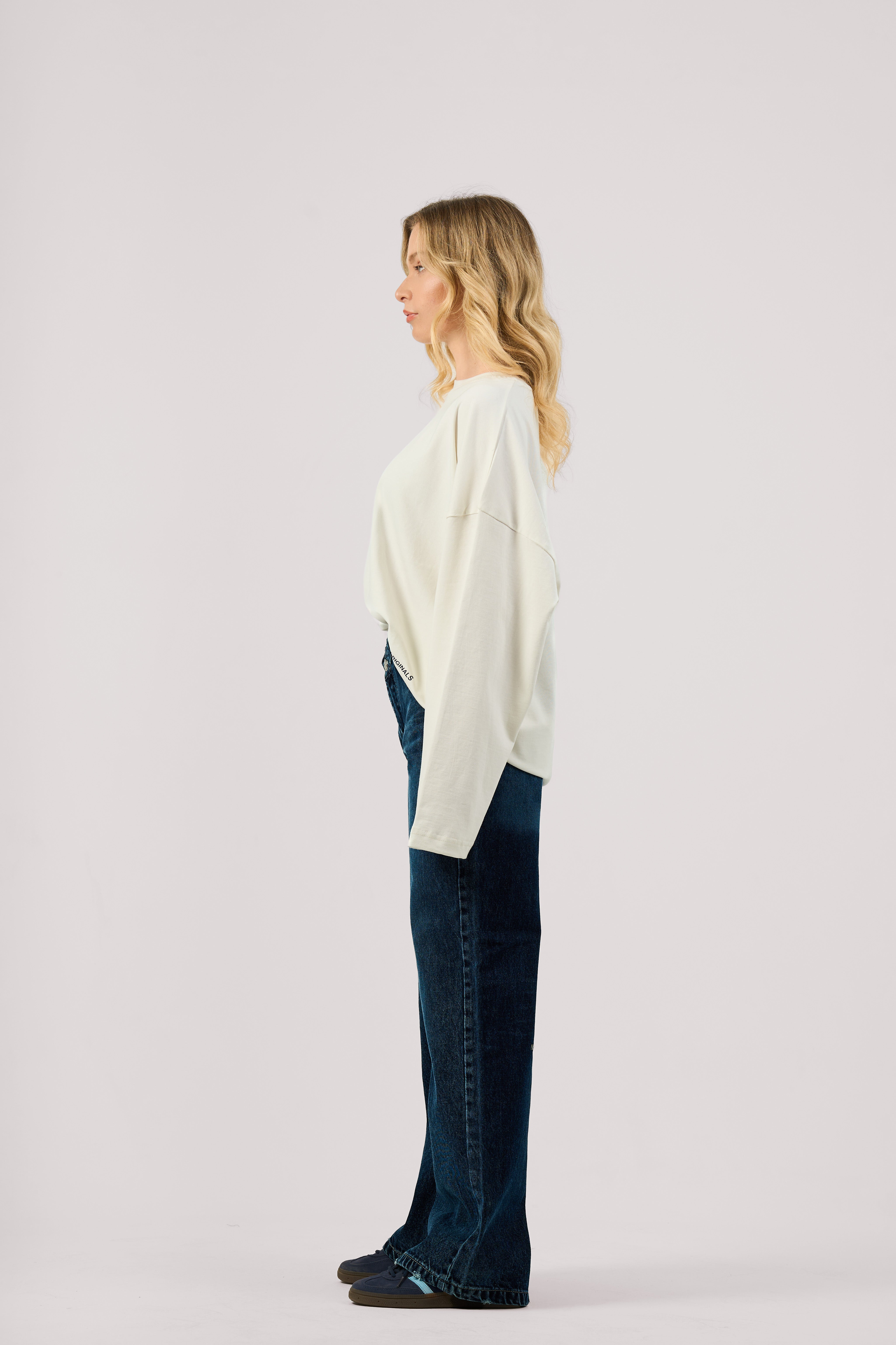 DARK BLUE CRISSCROSS WIDE LEG JEANS