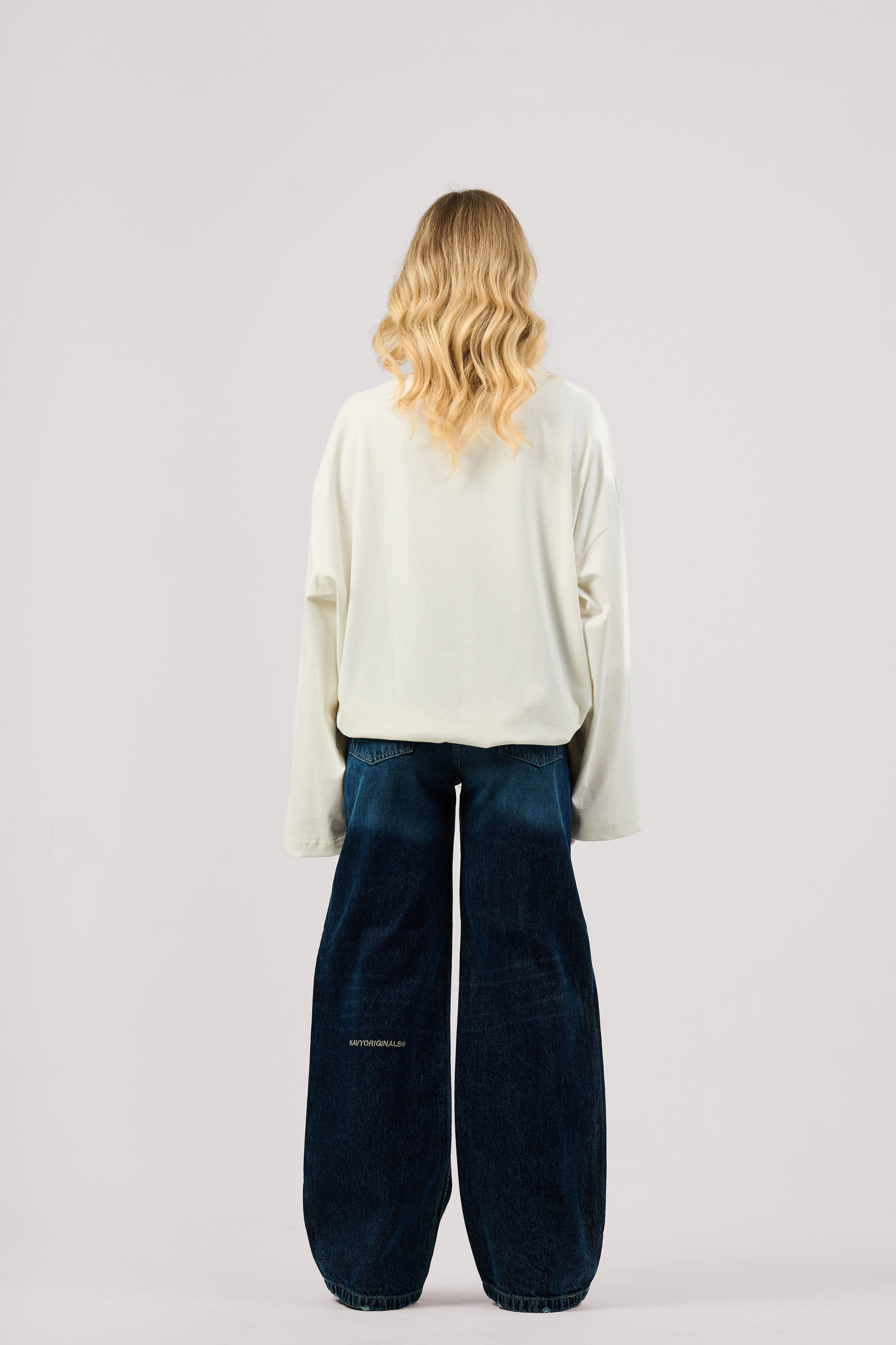 DARK BLUE CRISSCROSS WIDE LEG JEANS