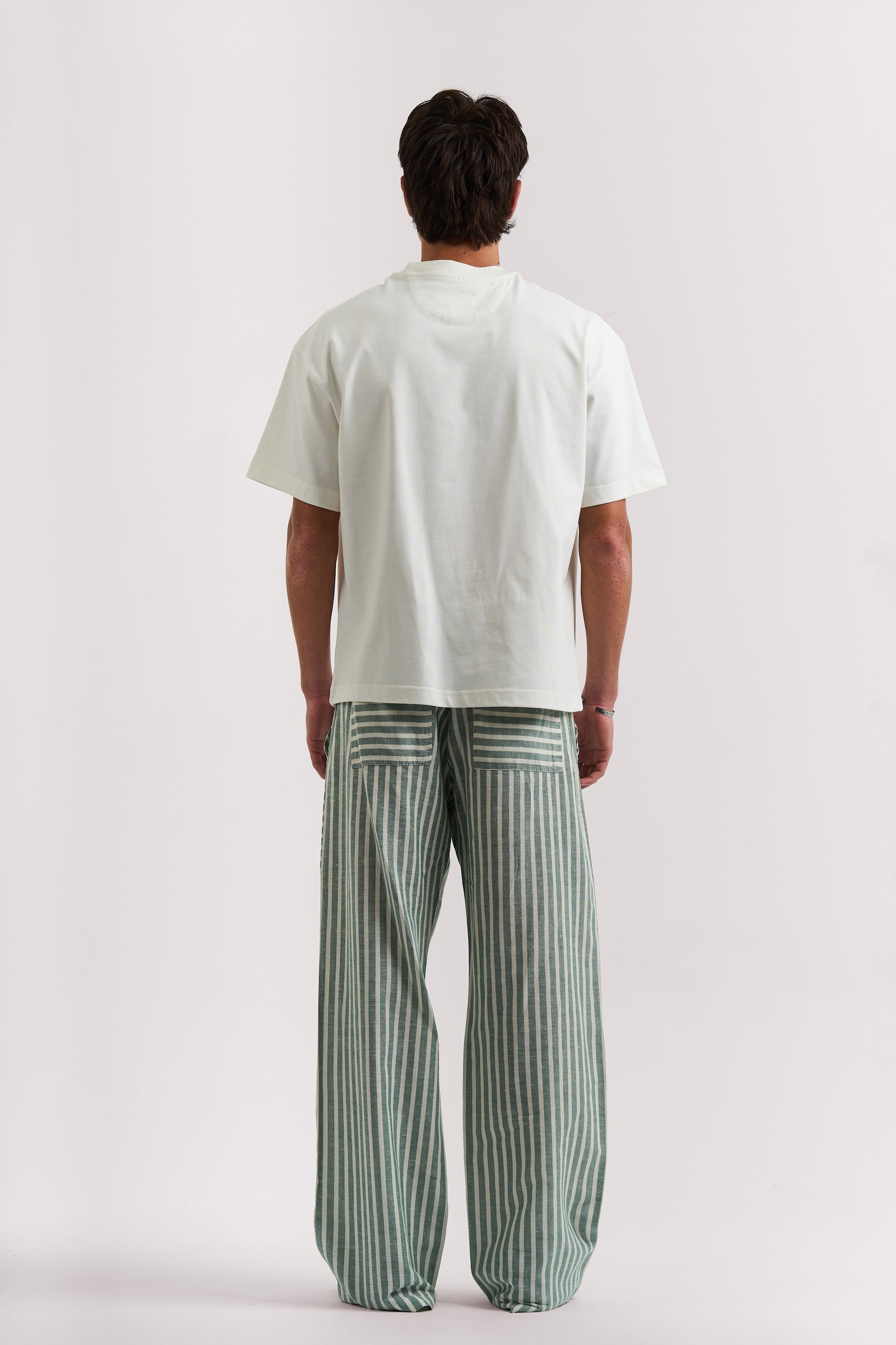 OLIVE STRIPED LINEN PANTS