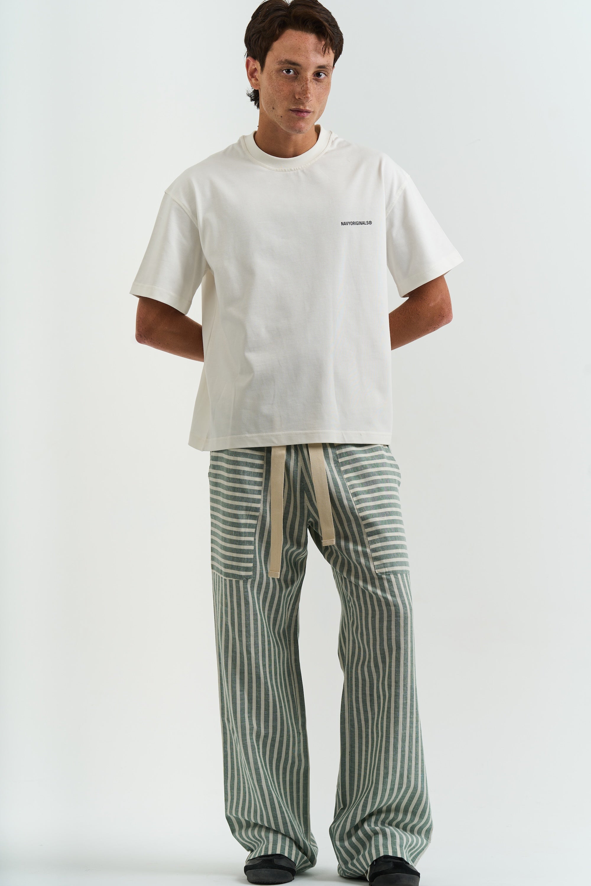 OLIVE STRIPED LINEN PANTS