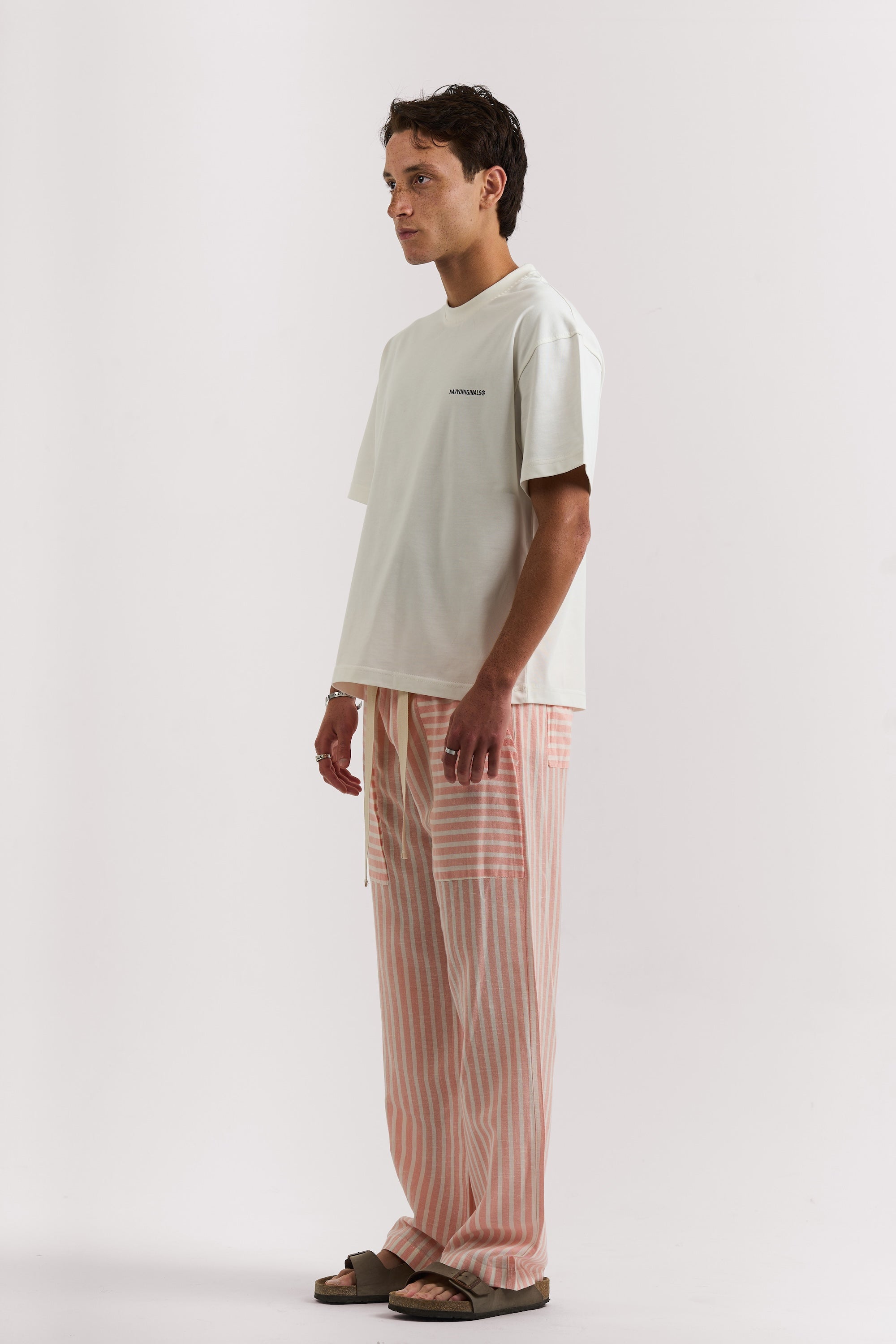 ORANGE STRIPED LINEN PANTS