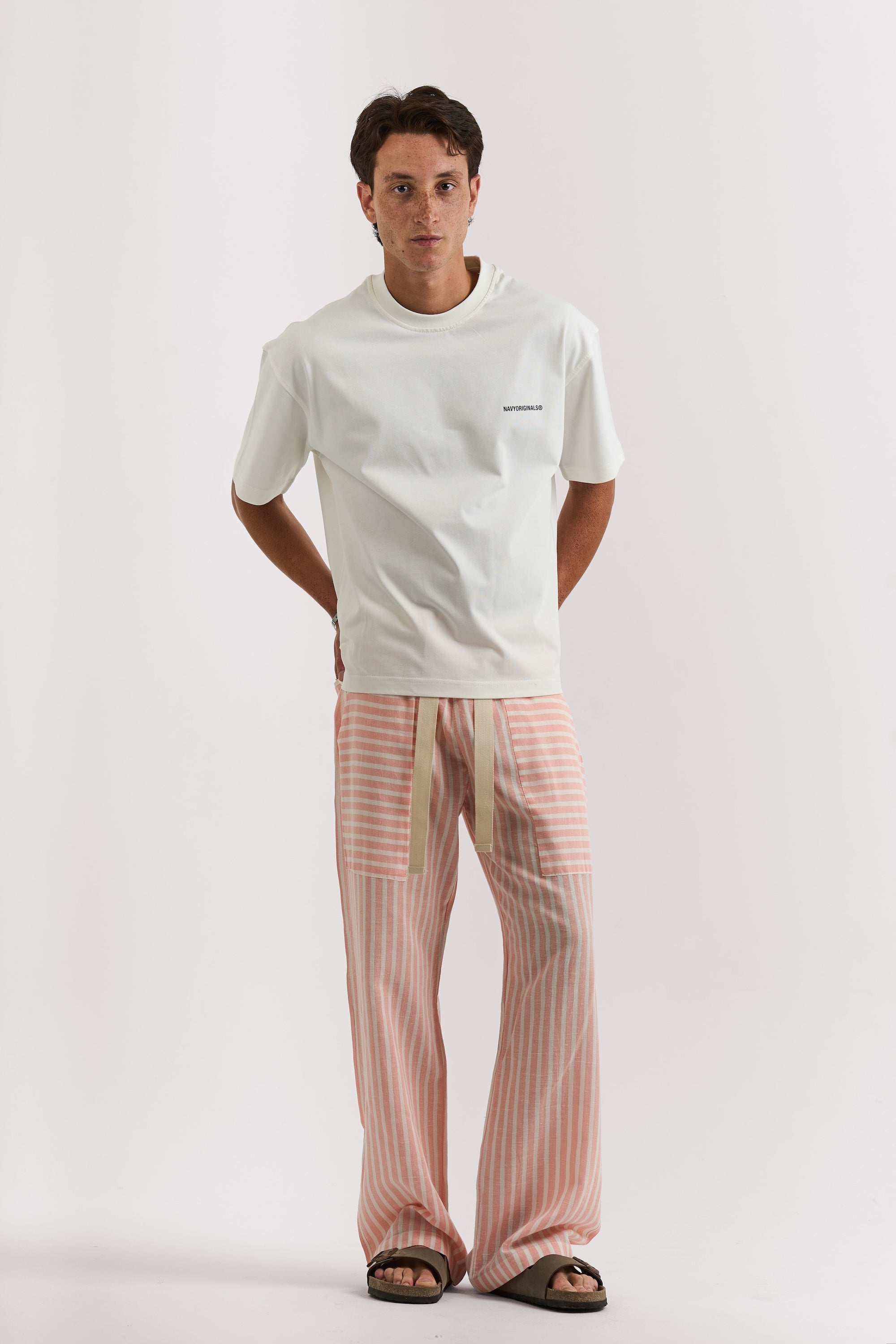 ORANGE STRIPED LINEN PANTS