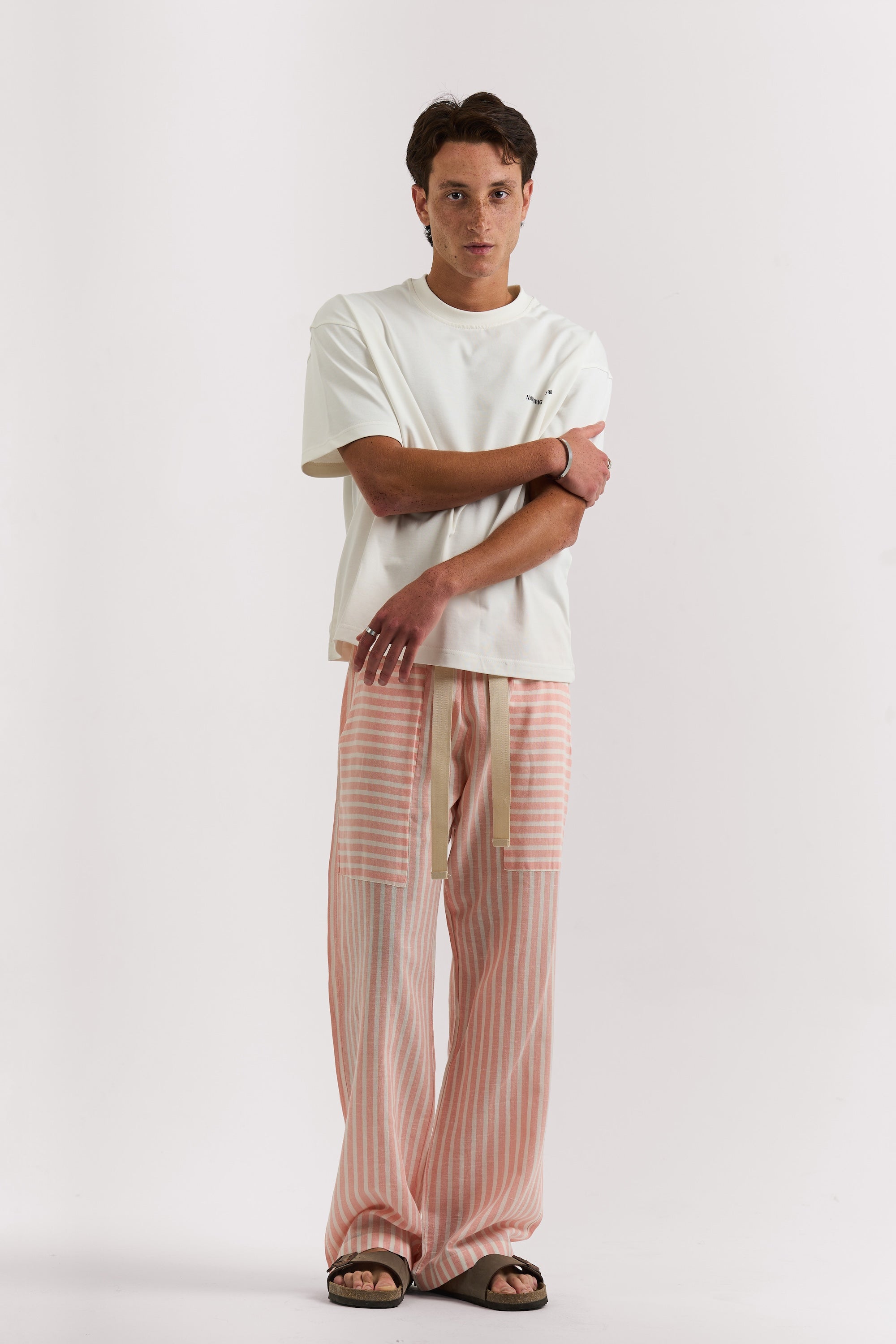 ORANGE STRIPED LINEN PANTS