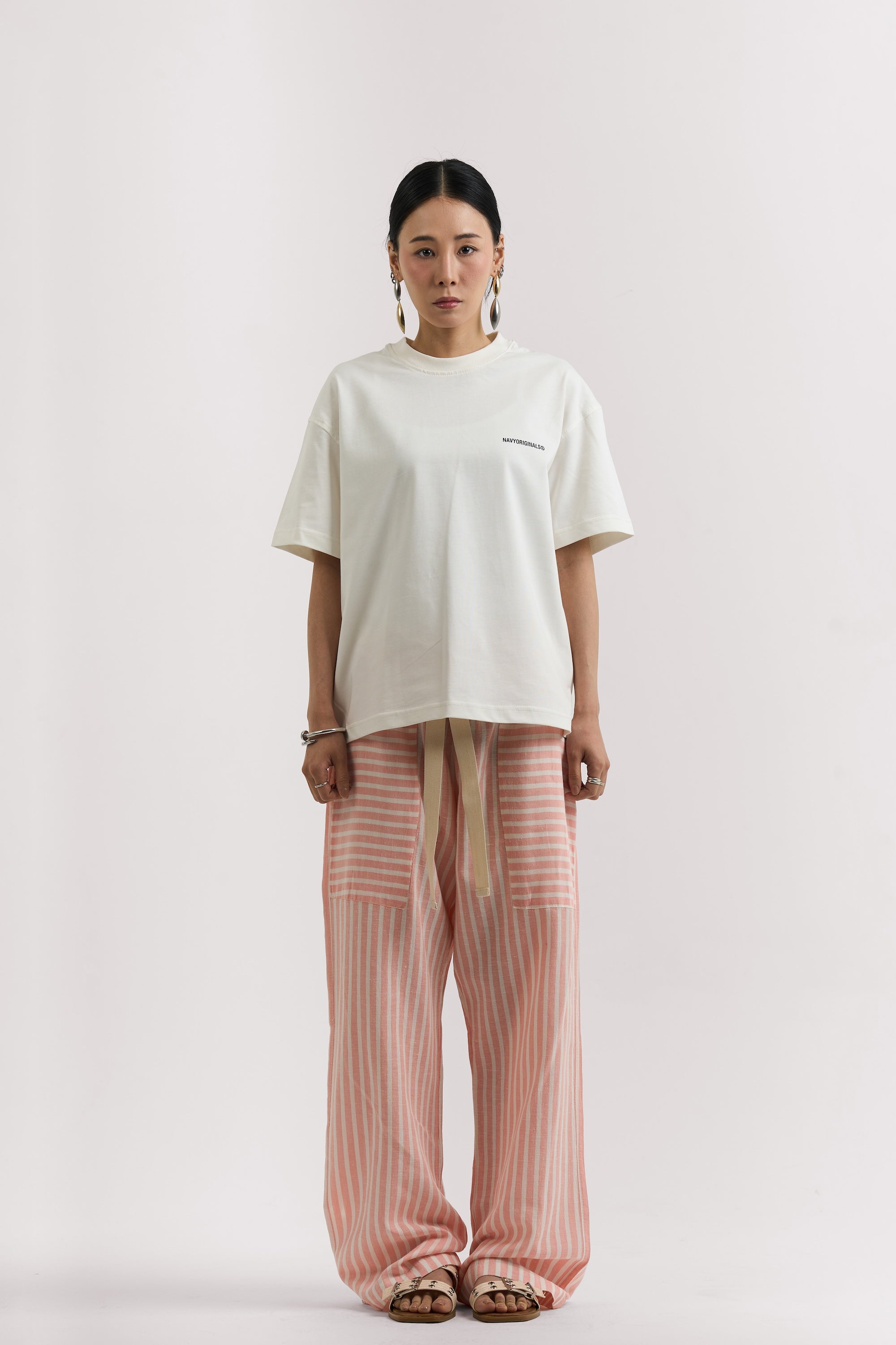 ORANGE STRIPED LINEN PANTS