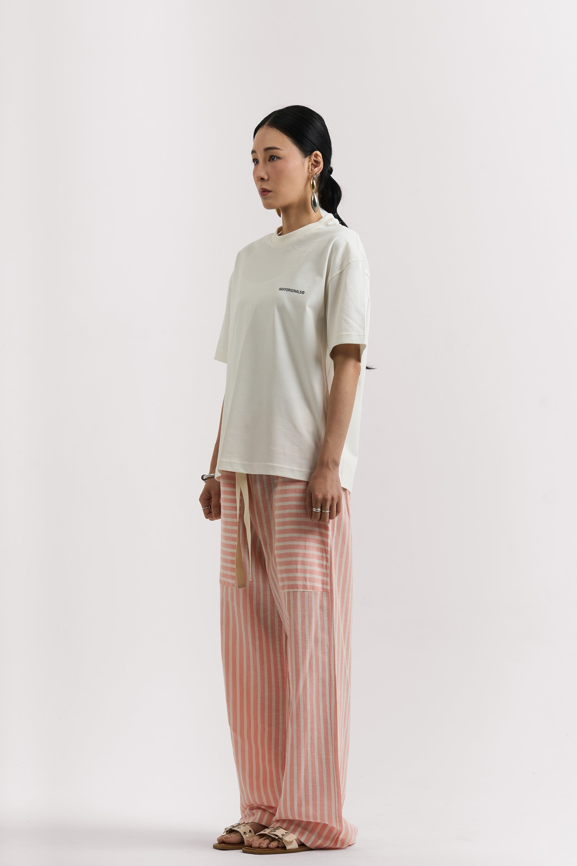ORANGE STRIPED LINEN PANTS