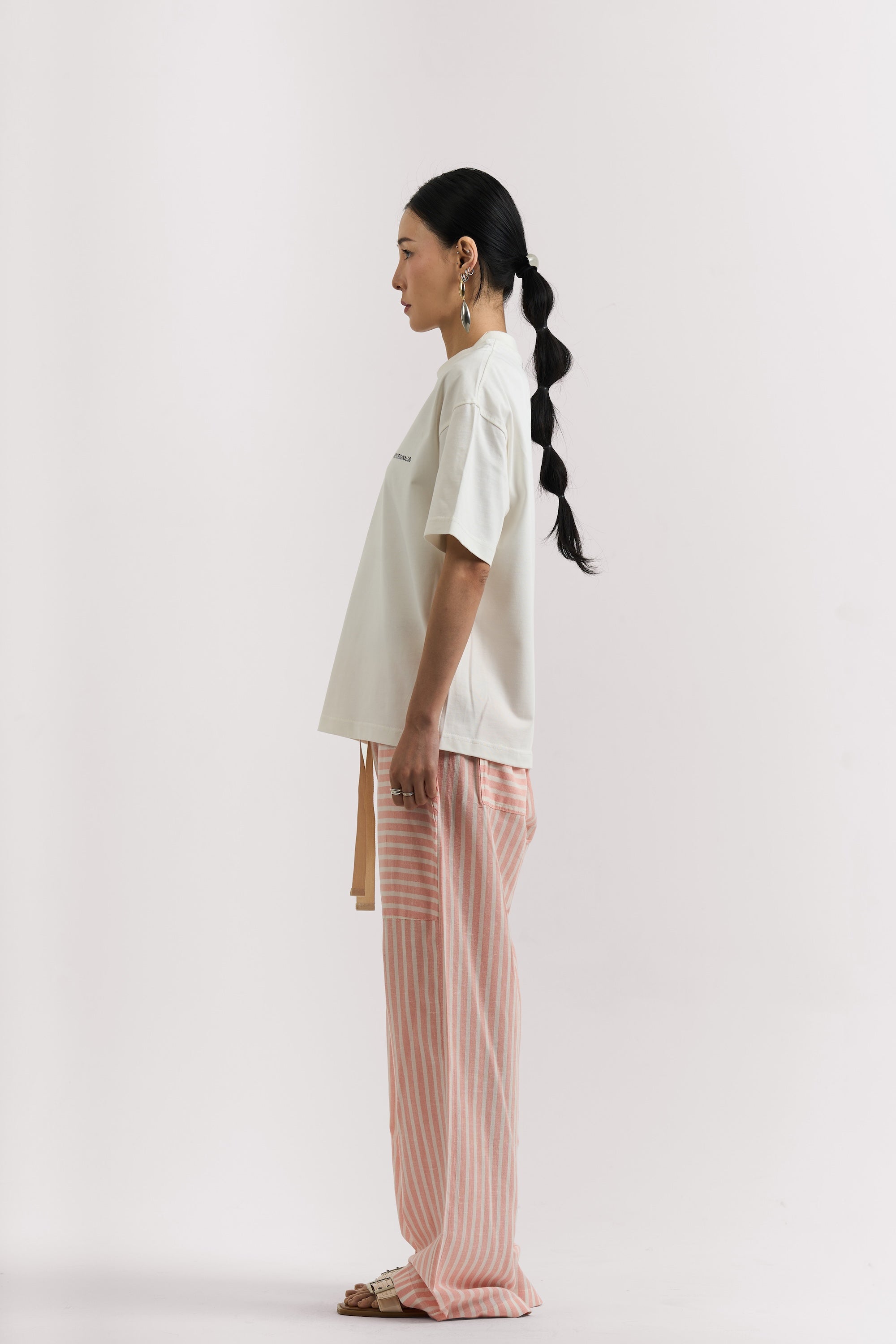 ORANGE STRIPED LINEN PANTS