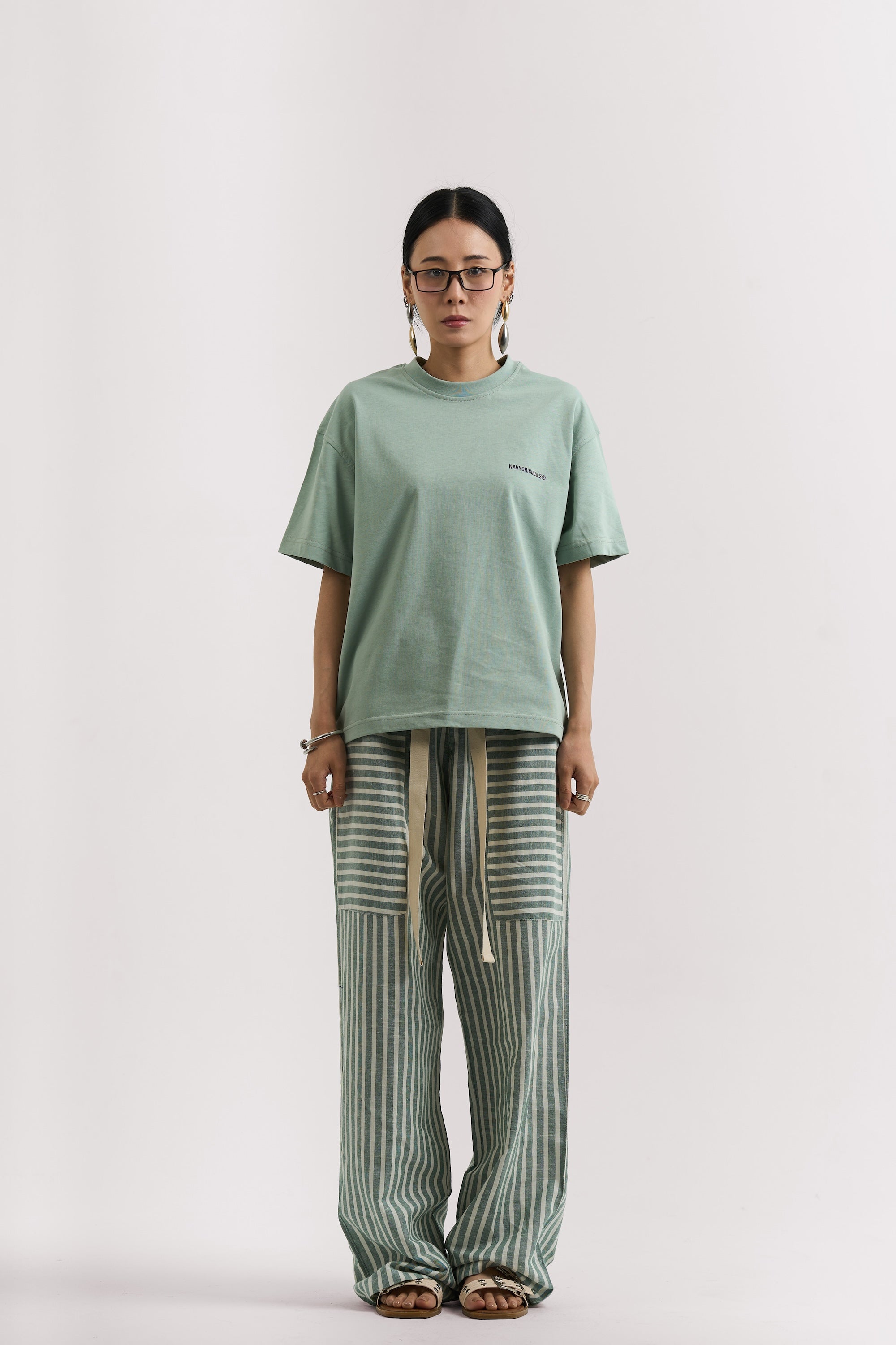 OLIVE STRIPED LINEN PANTS