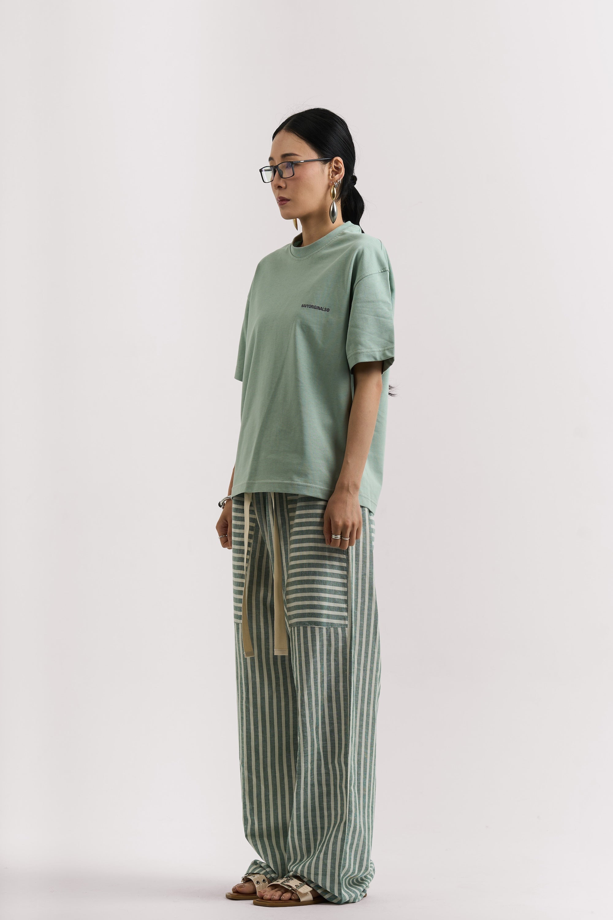 OLIVE STRIPED LINEN PANTS