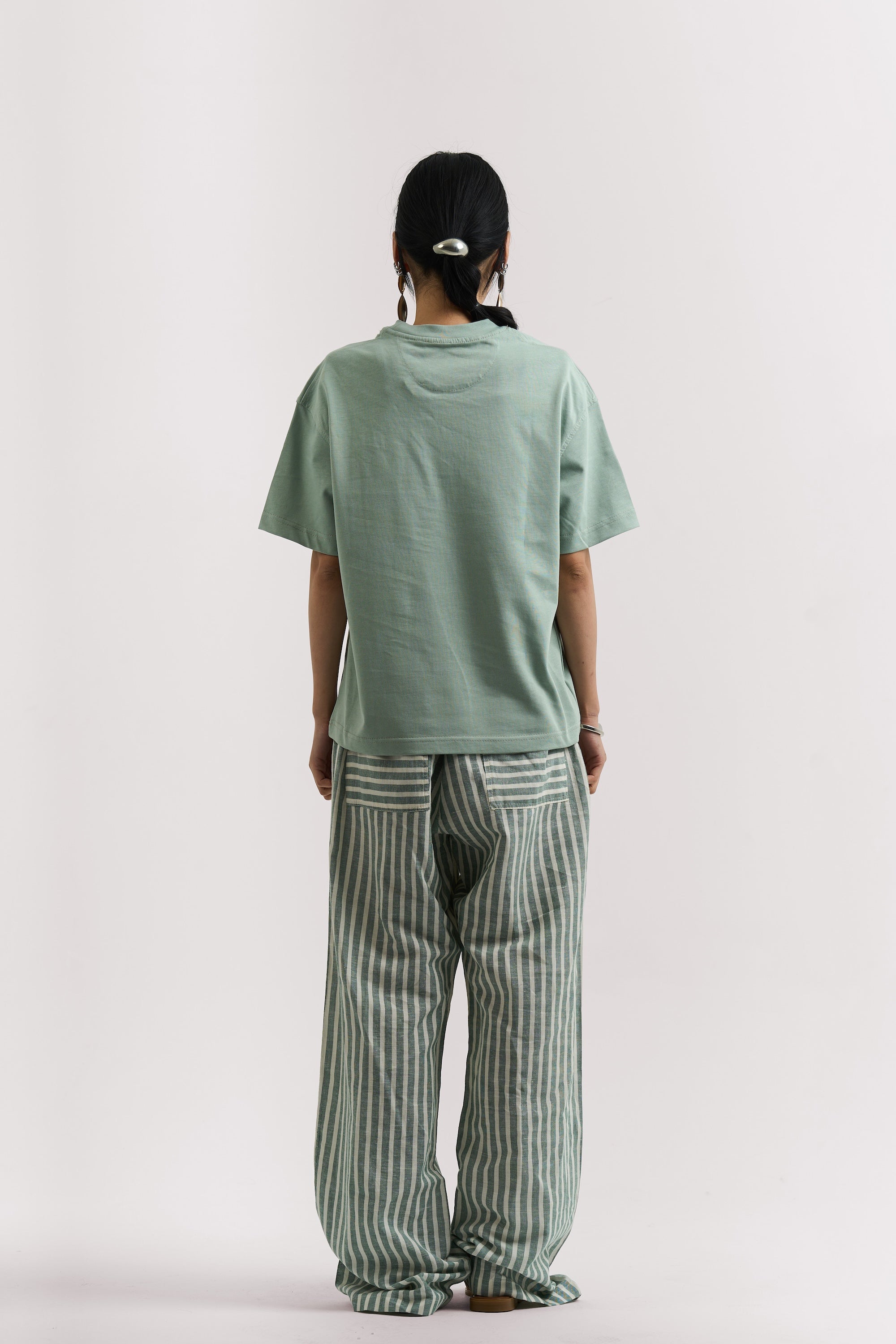 OLIVE STRIPED LINEN PANTS