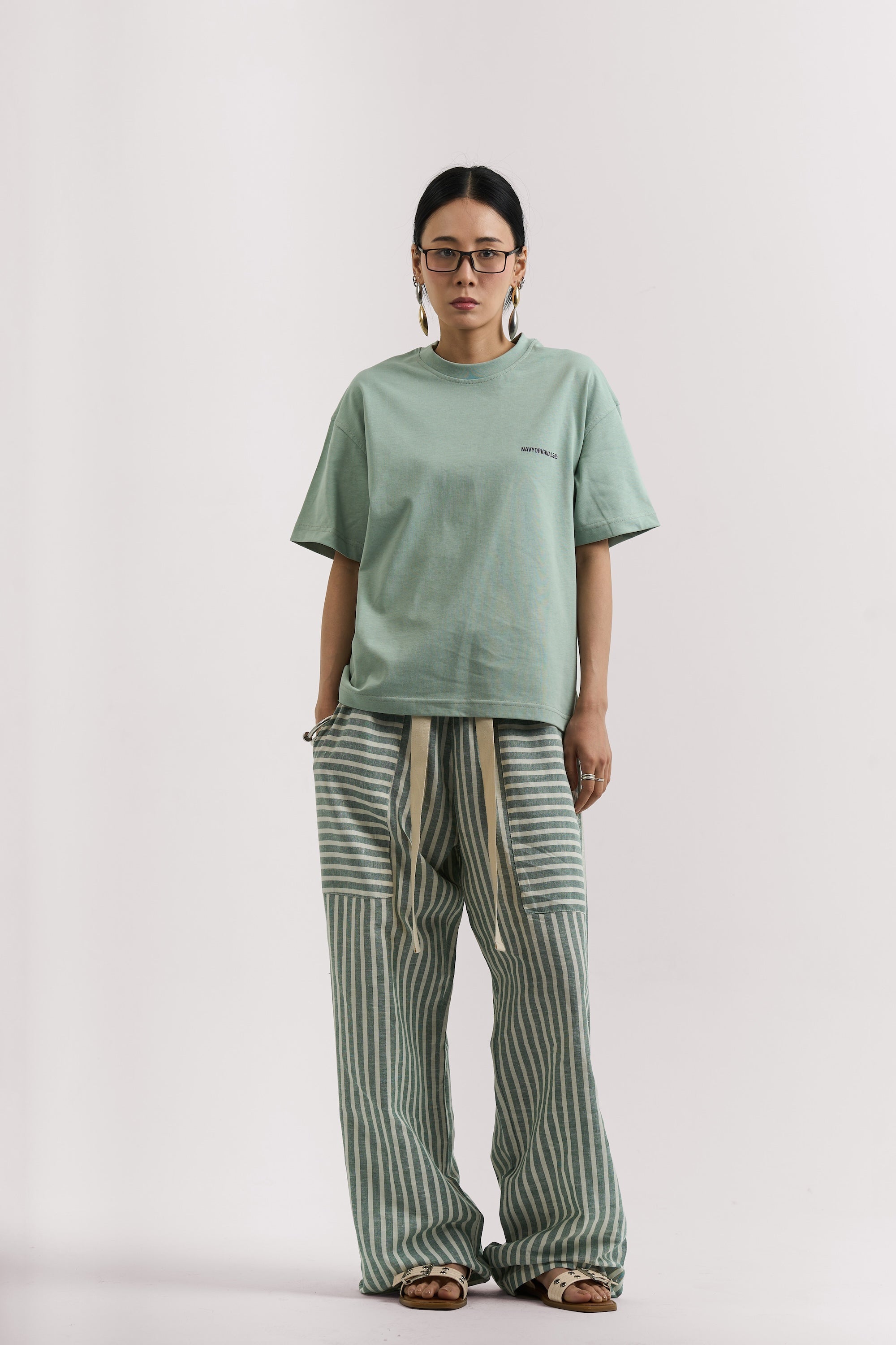 OLIVE STRIPED LINEN PANTS