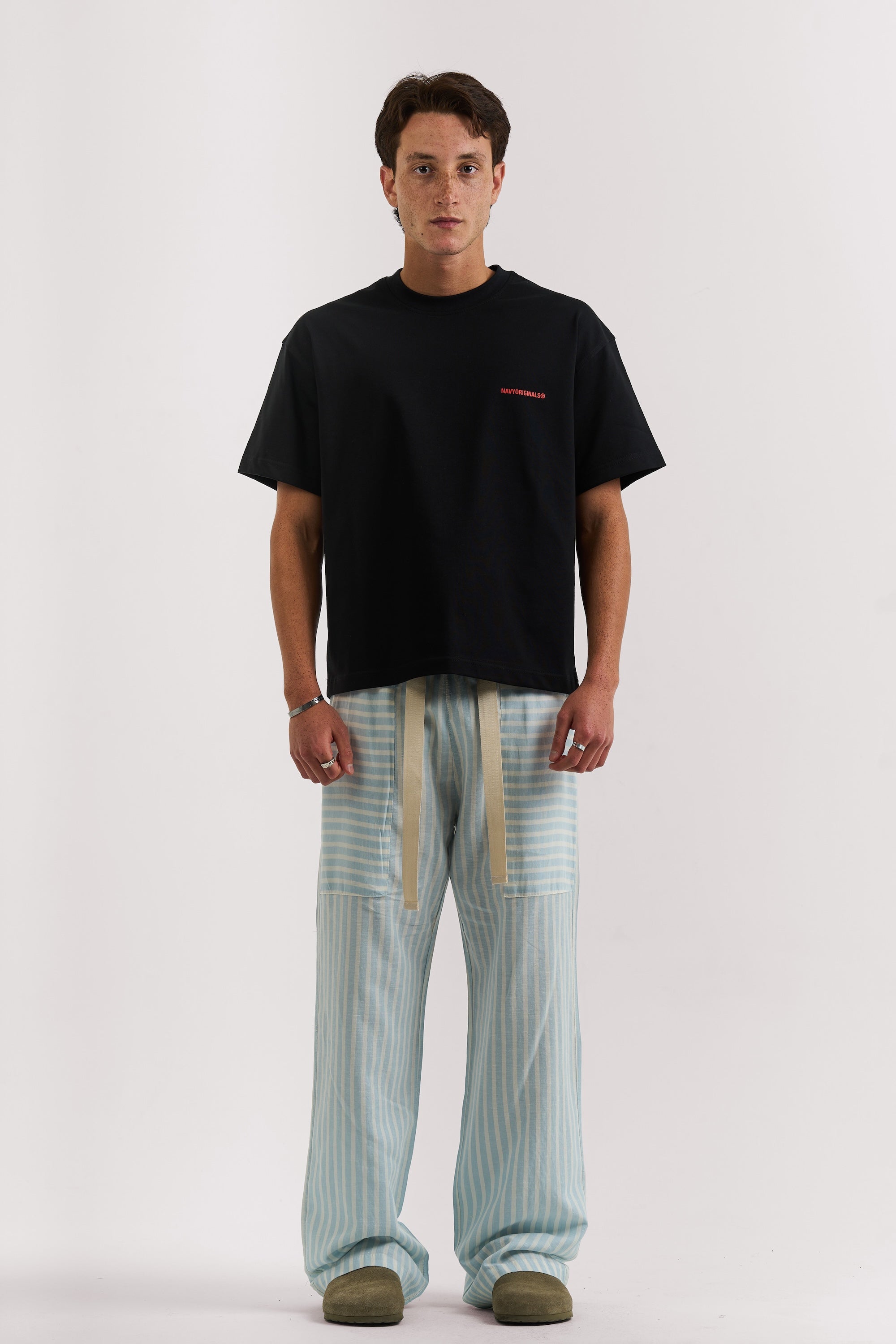 BLUE STRIPED LINEN PANTS