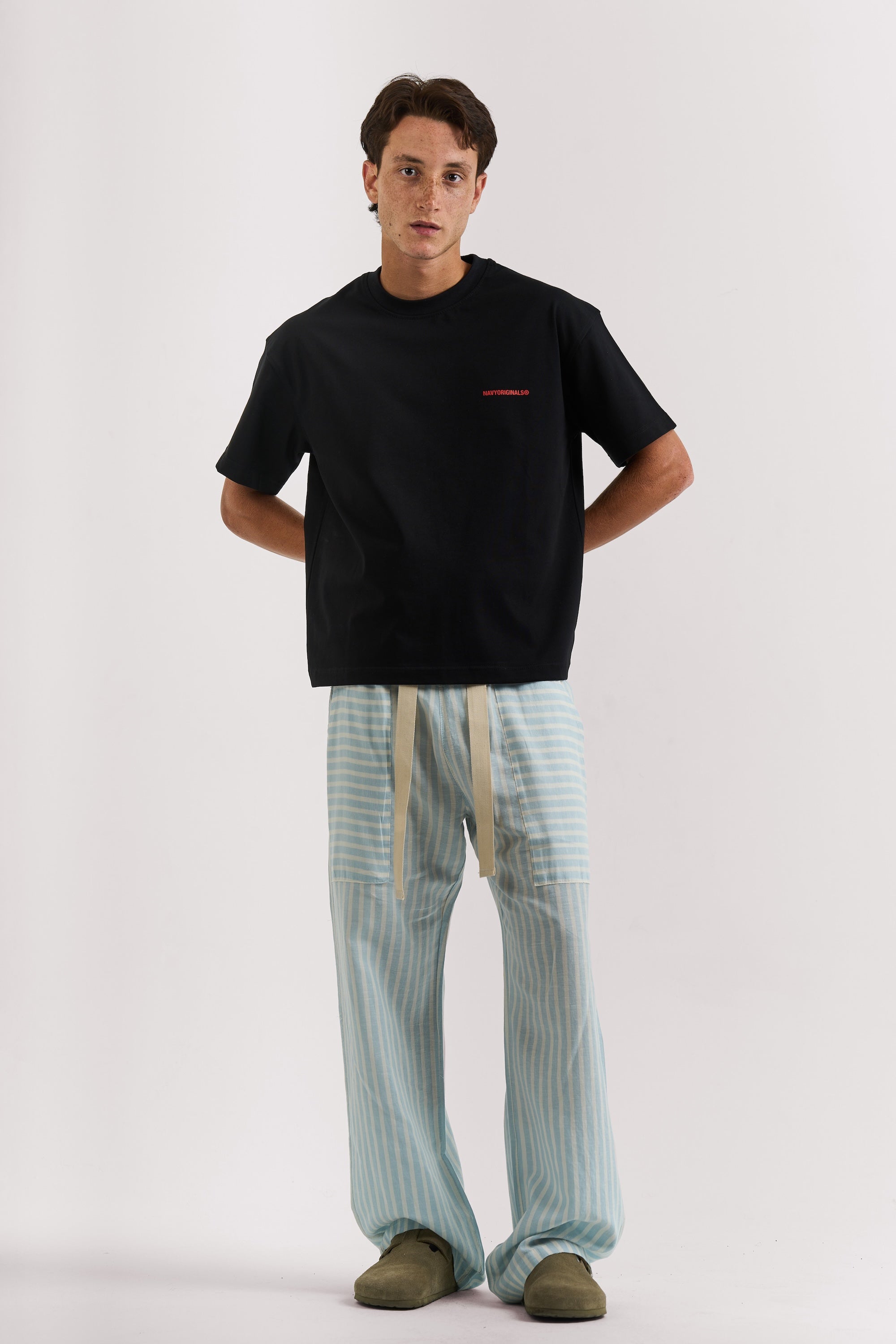 BLUE STRIPED LINEN PANTS