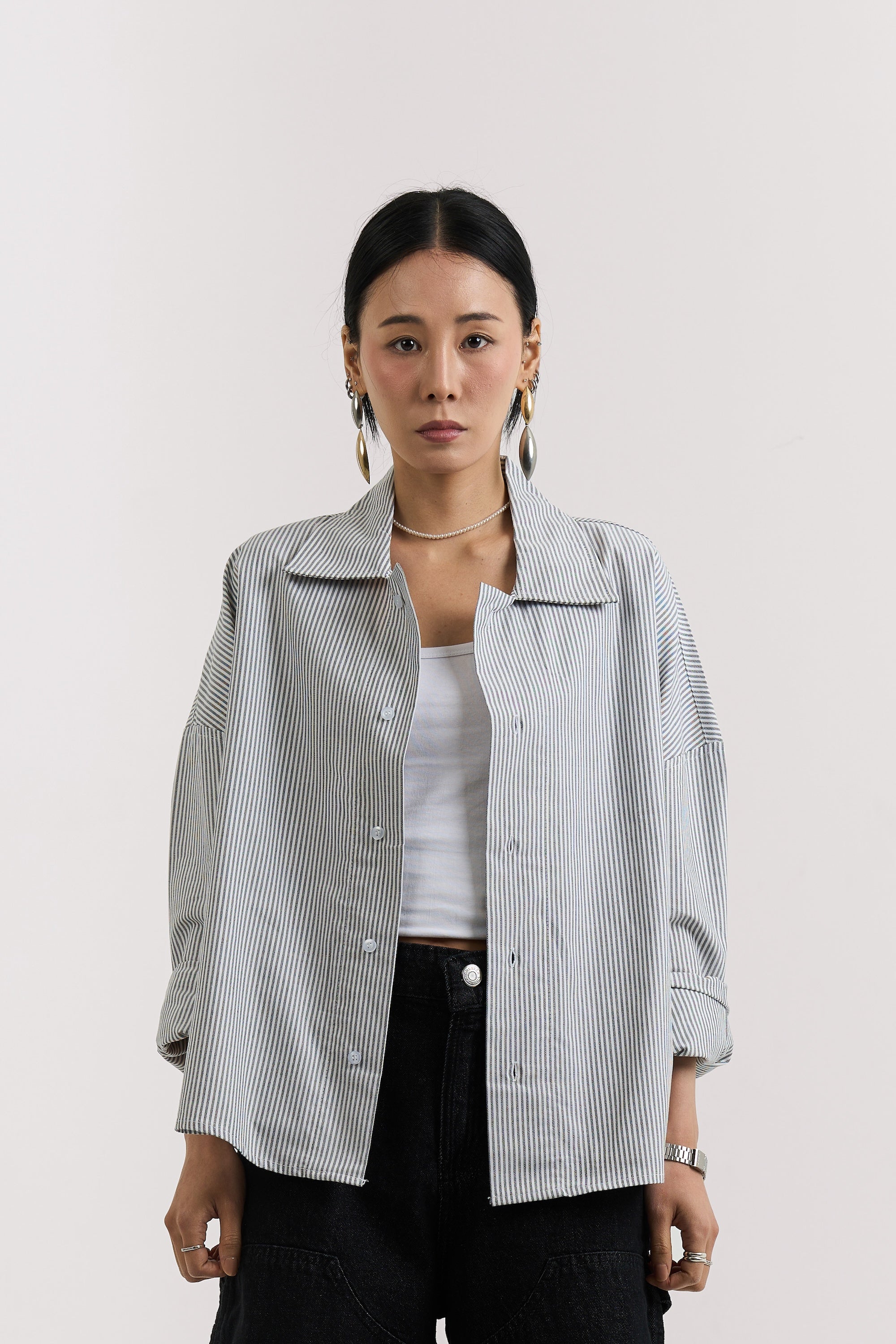 GREY STRIPED LONG SLEEVE SHIRT