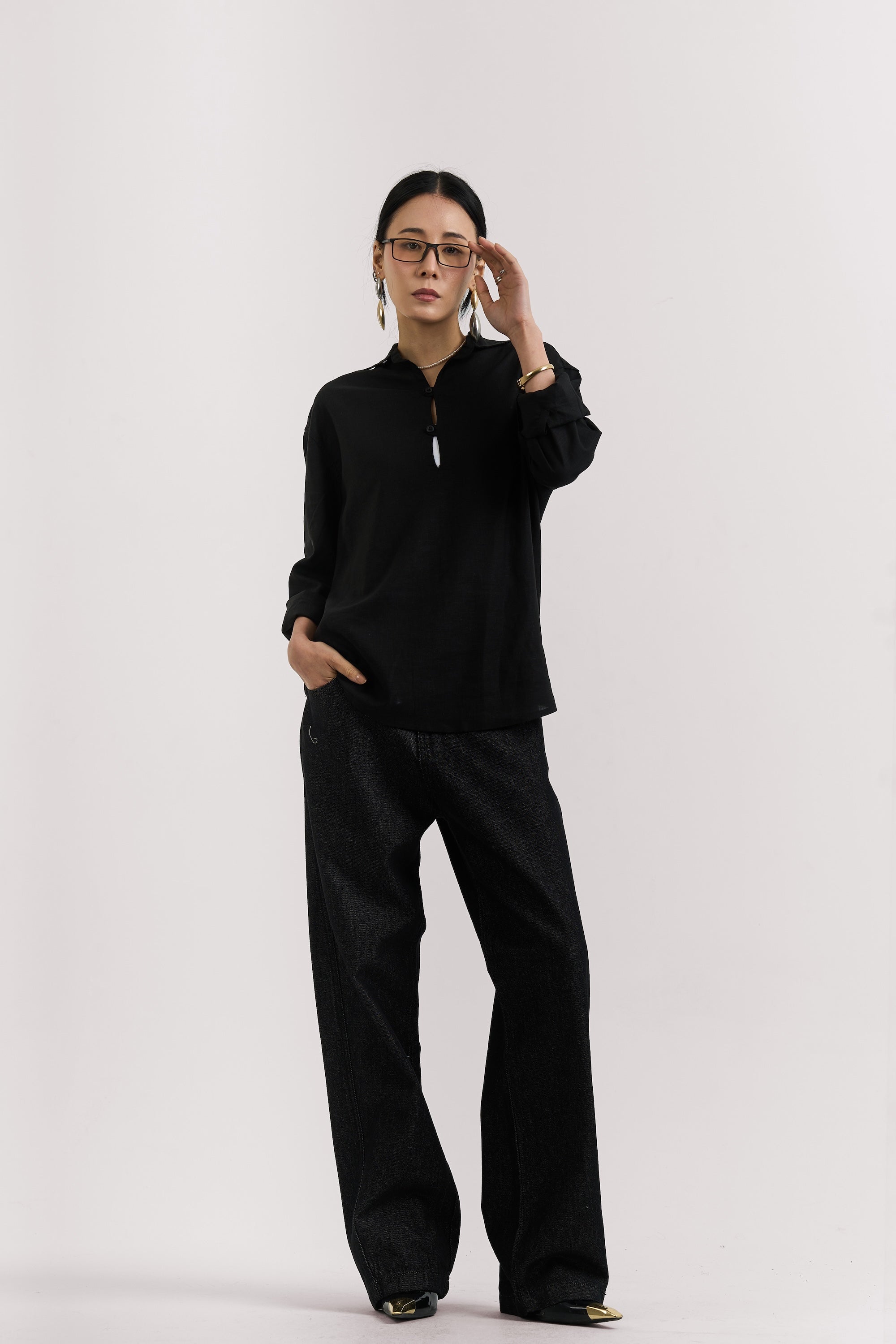 RAW BLACK LIGHT WEIGHT BAGGY JEANS