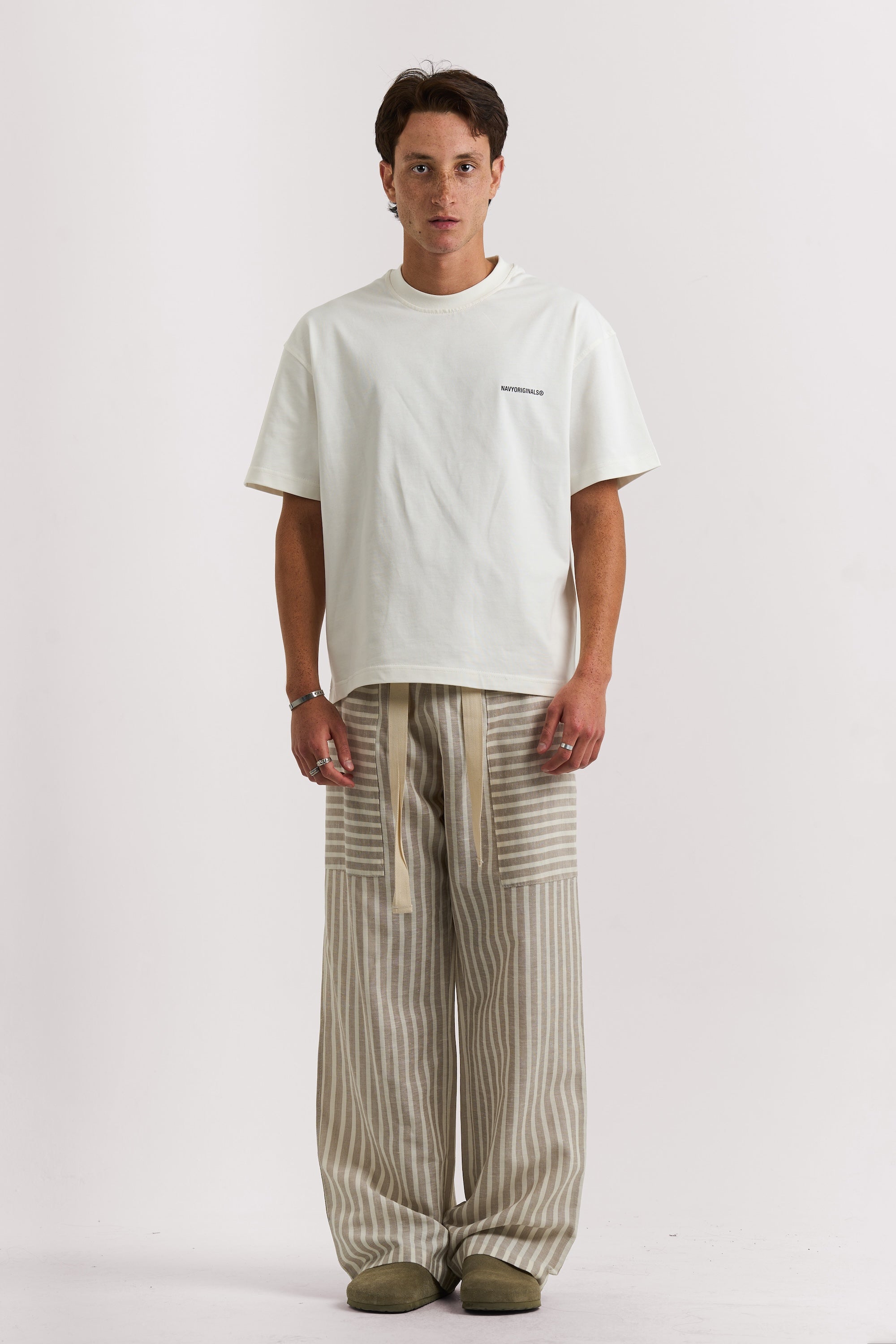 BEIGE STRIPED LINEN PANTS