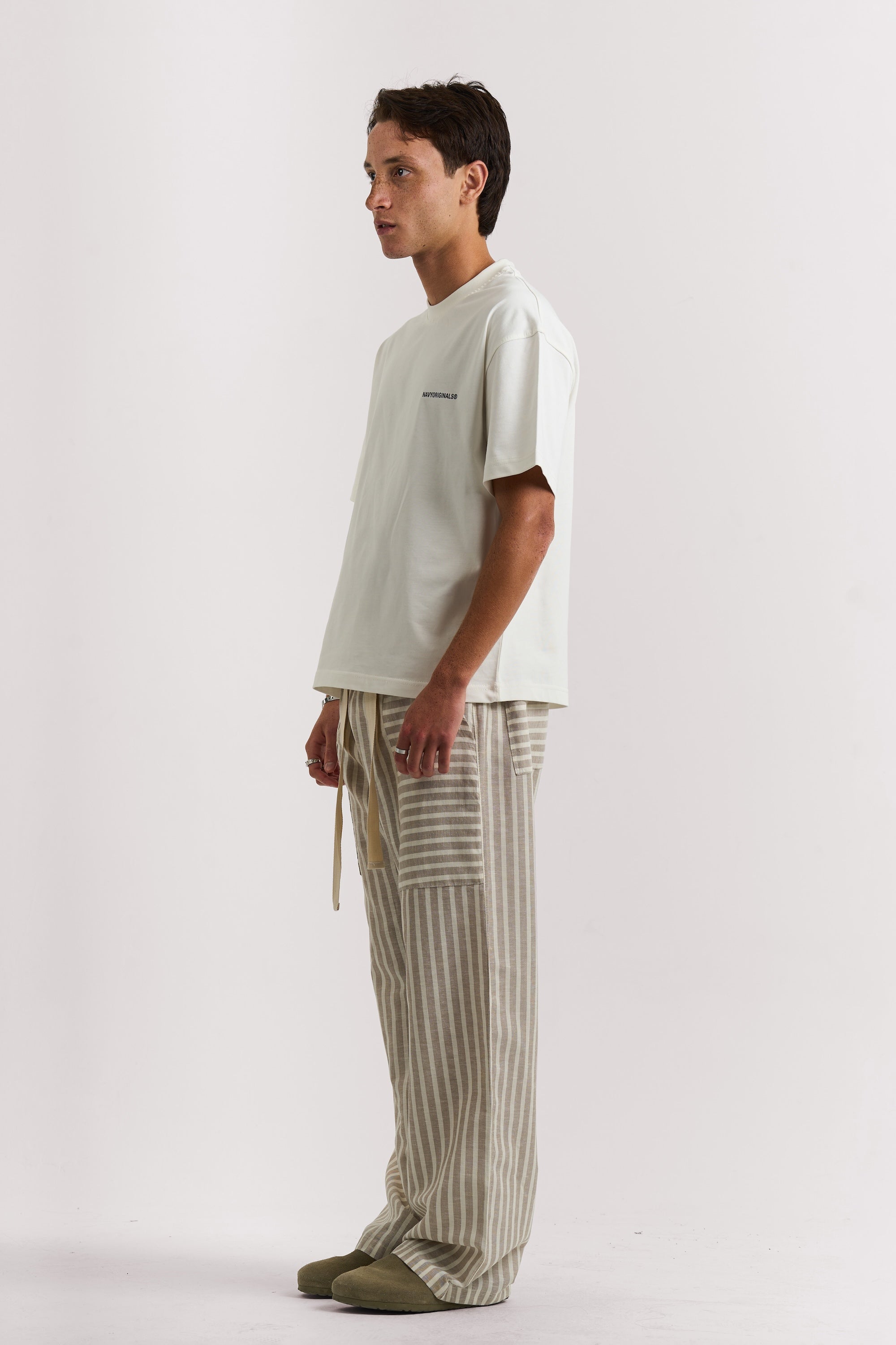 BEIGE STRIPED LINEN PANTS