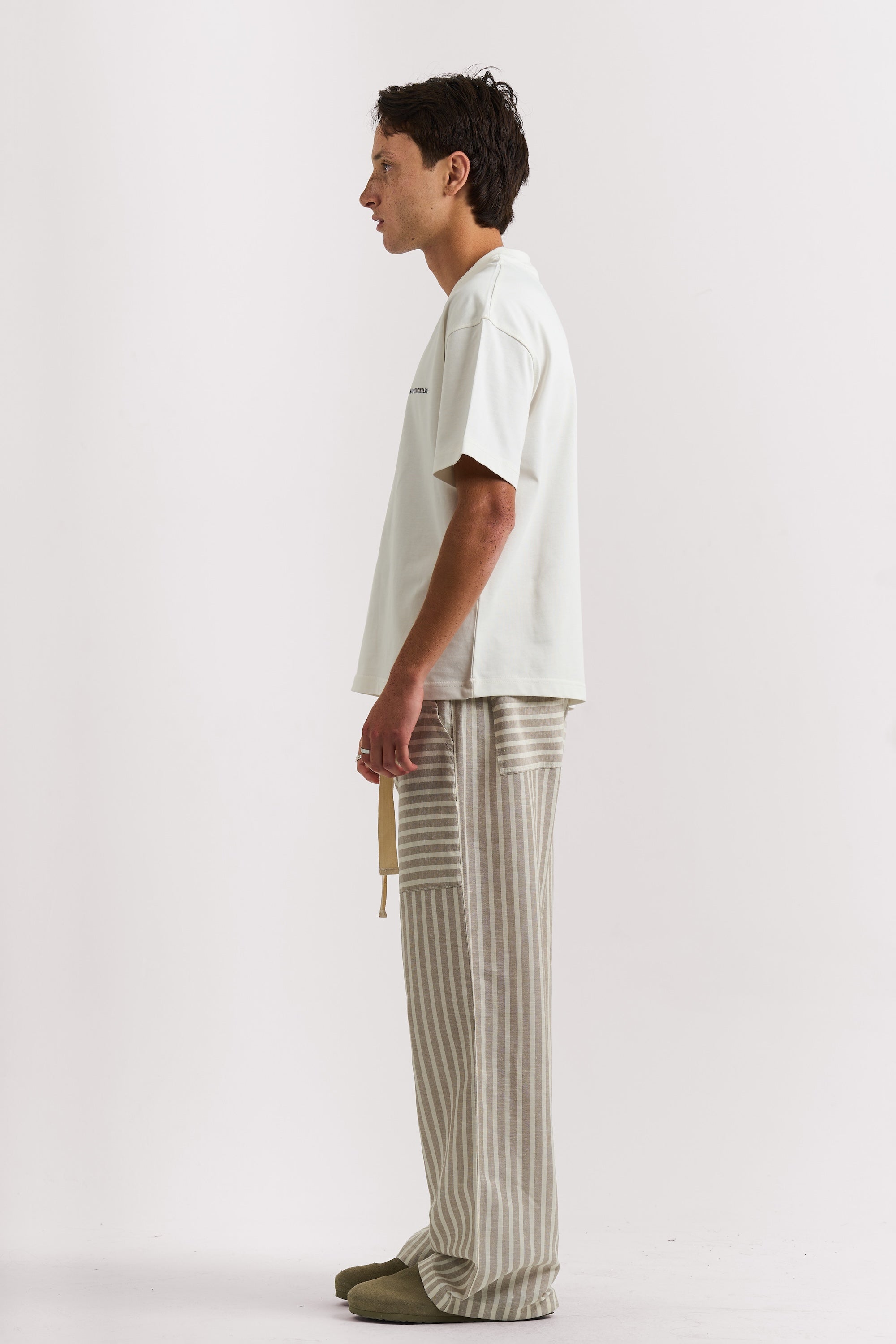 BEIGE STRIPED LINEN PANTS