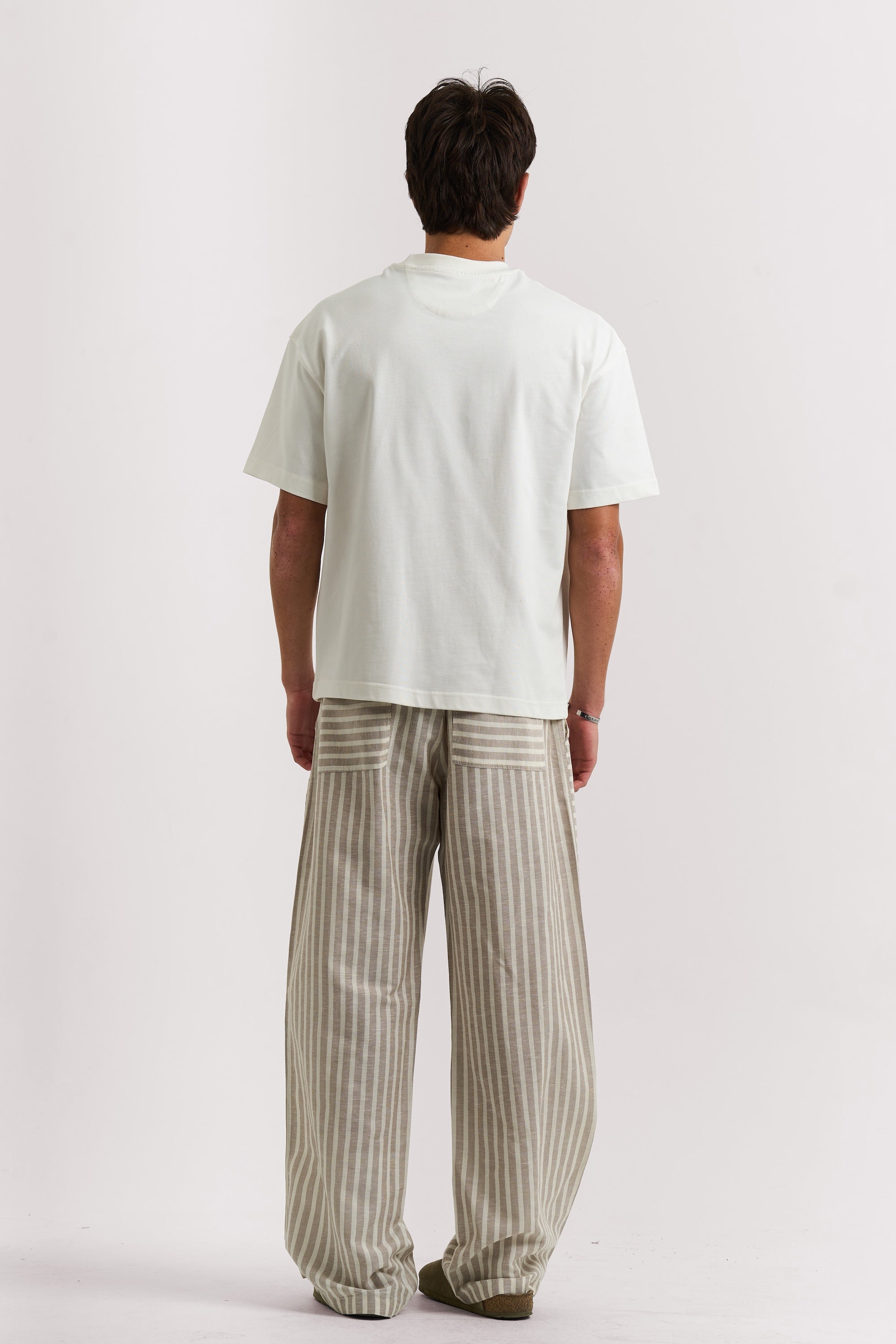 BEIGE STRIPED LINEN PANTS