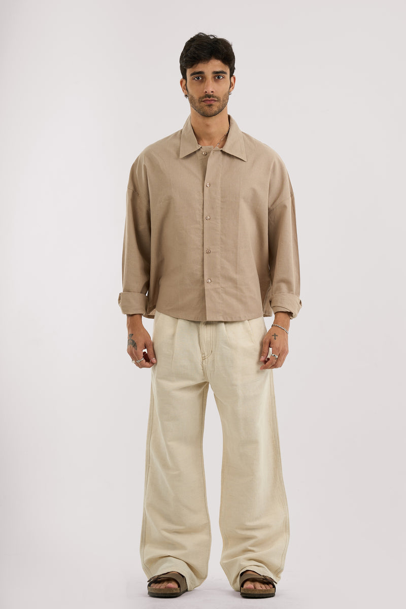 BEIGE PLEATED LINEN PANTS