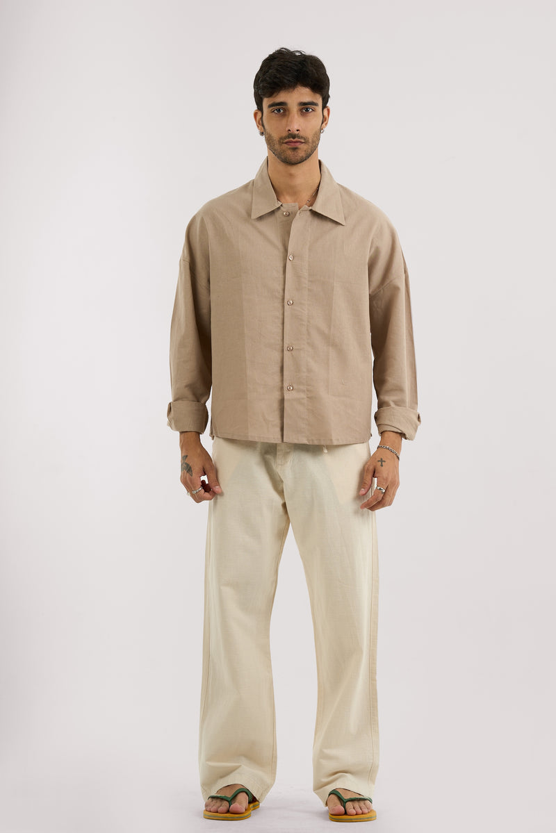 BEIGE WIDE LEG LINEN PANTS