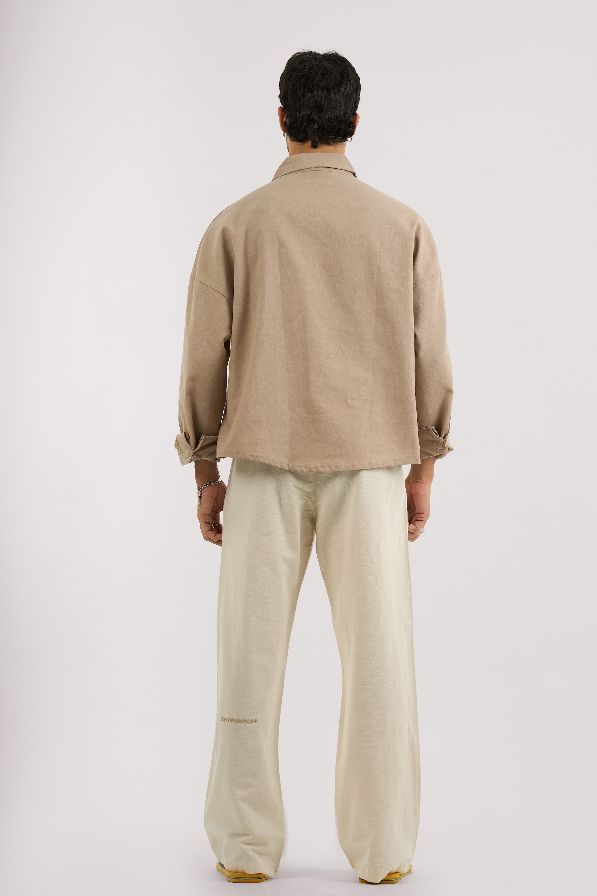 BEIGE WIDE LEG LINEN PANTS