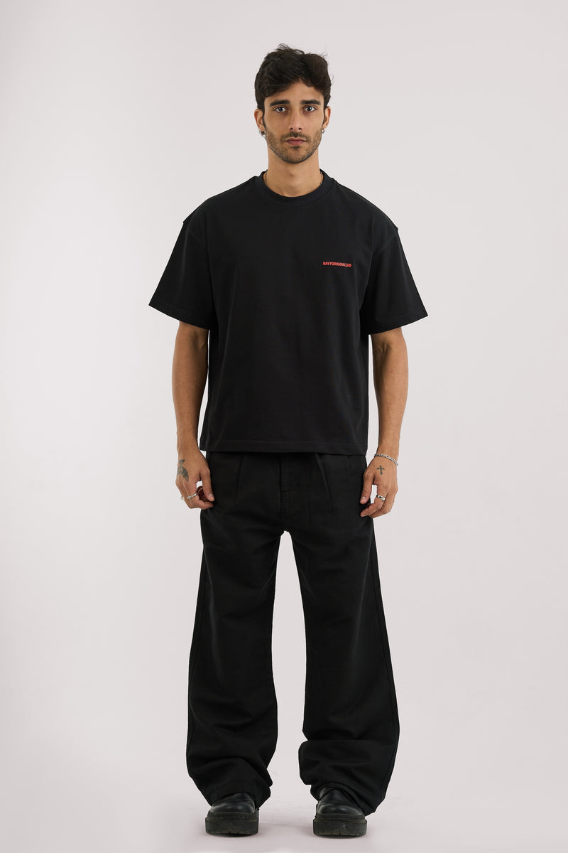 BLACK PLEATED LINEN PANTS