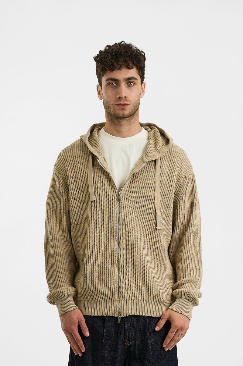 BEIGE KNIT ZIPUP
